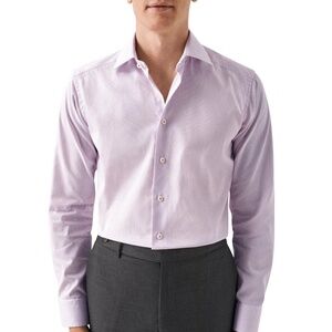 Eton Slim Fit Signature Fine Stripe Purple 100% Cotton Dress Shirt Sz 15.5/39